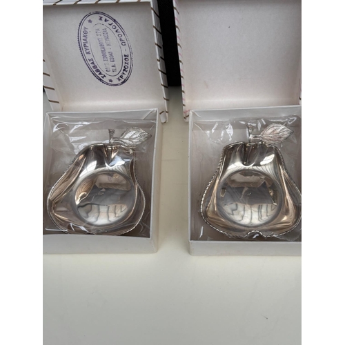 6 - Pair of Vintage Silver 830 Ring/Trinket Dishes with a Shaped Like a Pear and a Leaf on its Stem  (37... 