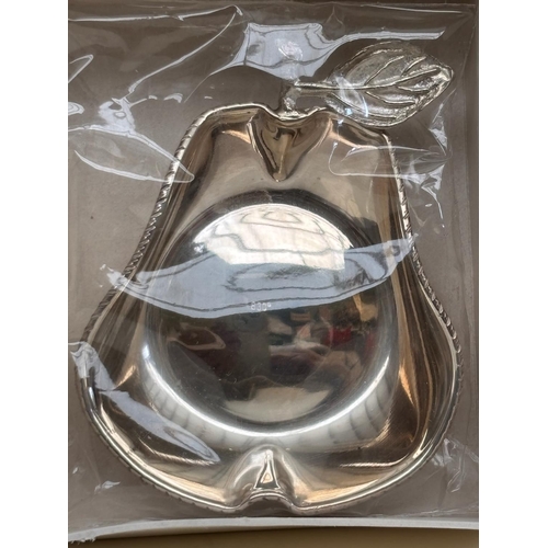 6 - Pair of Vintage Silver 830 Ring/Trinket Dishes with a Shaped Like a Pear and a Leaf on its Stem  (37... 