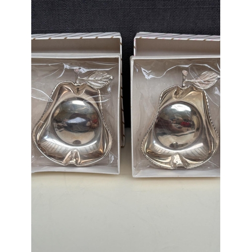 6 - Pair of Vintage Silver 830 Ring/Trinket Dishes with a Shaped Like a Pear and a Leaf on its Stem  (37... 