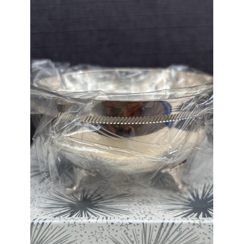 7 - Small Modern  Silver 830 Bowl with Tripod Feet and a Rope-Like Textured Rim( Unused) Can Be Used as ... 
