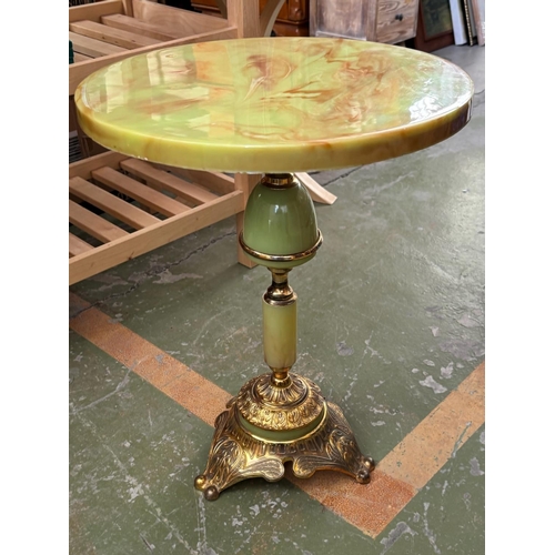 10A - Hollywood Regency Style Circular Occasional/Lamp Table with Green Onyx Effect Top Upon a Highly Orna... 