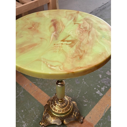 10A - Hollywood Regency Style Circular Occasional/Lamp Table with Green Onyx Effect Top Upon a Highly Orna... 