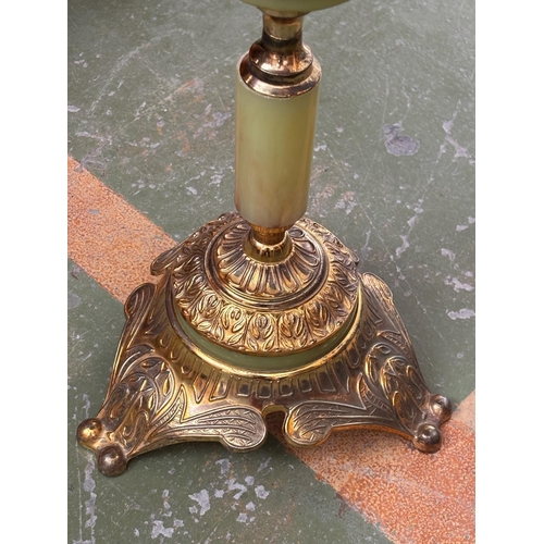 10A - Hollywood Regency Style Circular Occasional/Lamp Table with Green Onyx Effect Top Upon a Highly Orna... 