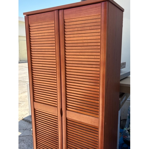 15D - Wooden Slatted-Door Shoe Storage Cabinet in Light Cherry Finish (Appr. 80 W. x 38 D. x 177cm H.)