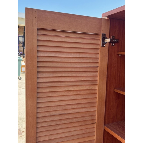 15D - Wooden Slatted-Door Shoe Storage Cabinet in Light Cherry Finish (Appr. 80 W. x 38 D. x 177cm H.)