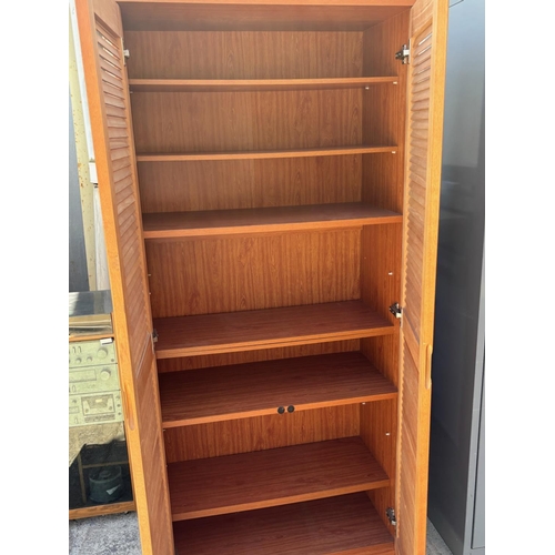 15D - Wooden Slatted-Door Shoe Storage Cabinet in Light Cherry Finish (Appr. 80 W. x 38 D. x 177cm H.)