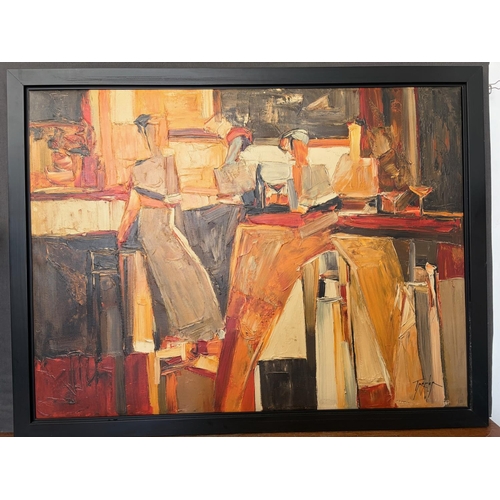 48A - Yuri Tremler 'Girls at the Bar' Large Abstract Print on Canvas Painting (111 x 85cm)