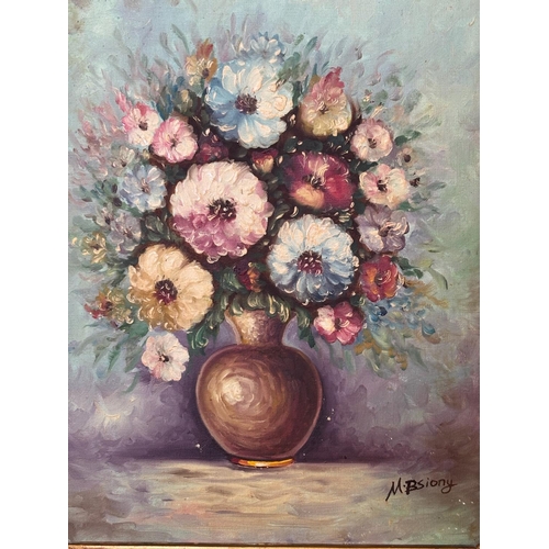 20A - Vintage Impressionist Style Original Oil on Canvas Floral Still Life Painting, Signed 'M. Bsiony' in... 