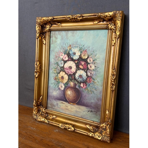 20A - Vintage Impressionist Style Original Oil on Canvas Floral Still Life Painting, Signed 'M. Bsiony' in... 