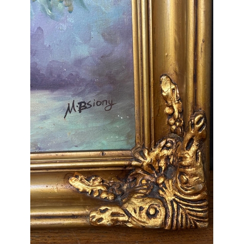 20A - Vintage Impressionist Style Original Oil on Canvas Floral Still Life Painting, Signed 'M. Bsiony' in... 