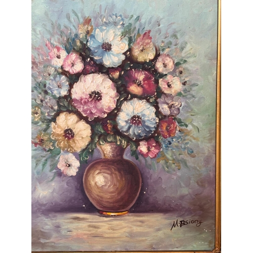 20A - Vintage Impressionist Style Original Oil on Canvas Floral Still Life Painting, Signed 'M. Bsiony' in... 