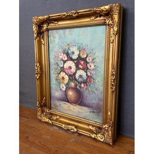 20A - Vintage Impressionist Style Original Oil on Canvas Floral Still Life Painting, Signed 'M. Bsiony' in... 
