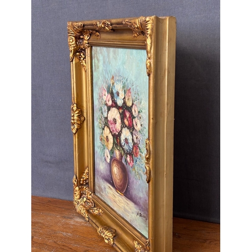 20A - Vintage Impressionist Style Original Oil on Canvas Floral Still Life Painting, Signed 'M. Bsiony' in... 