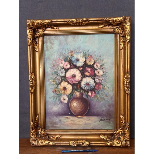 20A - Vintage Impressionist Style Original Oil on Canvas Floral Still Life Painting, Signed 'M. Bsiony' in... 
