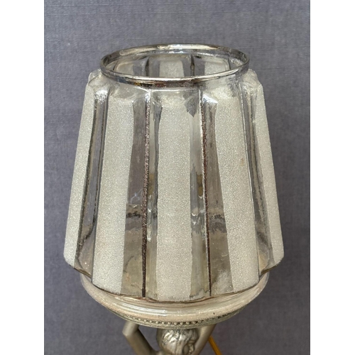 3B - Vintage Art Deco Diana Figural Table Lamp with Female Nude Holding a Geometric Frankart-Style Shade,... 