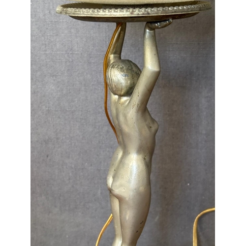 3B - Vintage Art Deco Diana Figural Table Lamp with Female Nude Holding a Geometric Frankart-Style Shade,... 