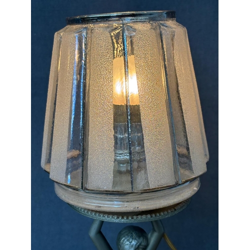 3B - Vintage Art Deco Diana Figural Table Lamp with Female Nude Holding a Geometric Frankart-Style Shade,... 