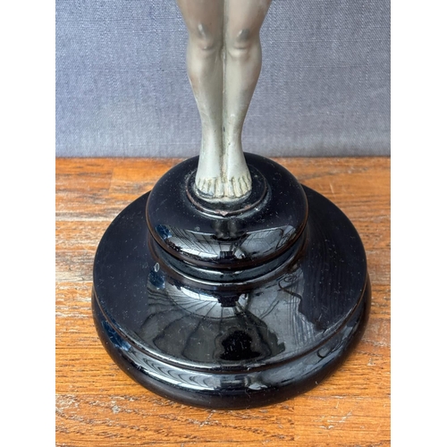 3B - Vintage Art Deco Diana Figural Table Lamp with Female Nude Holding a Geometric Frankart-Style Shade,... 