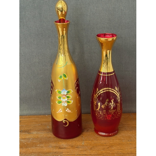 Vintage Bohemian Ruby Red Glass Vase with Hand Painted Gold-Gilding and ...