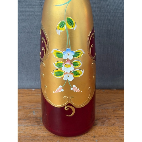 Vintage Bohemian Ruby Red Glass Vase with Hand Painted Gold-Gilding and ...