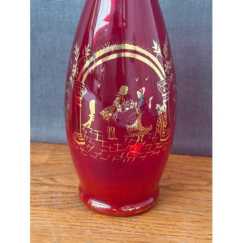 Vintage Bohemian Ruby Red Glass Vase with Hand Painted Gold-Gilding and ...
