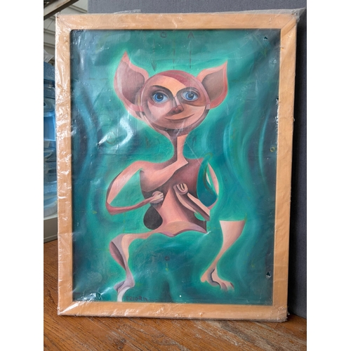 Canvas Painting Depicting Humanoid Figure in New Frame (33 x 43cm)