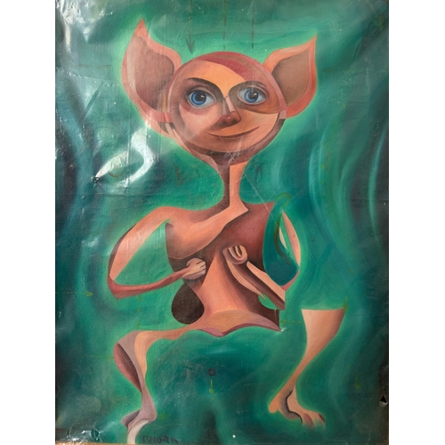 Canvas Painting Depicting Humanoid Figure in New Frame (33 x 43cm)