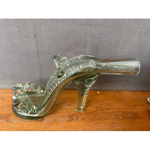 Hand Made Murano Art Glass Style Sword Glass Bottles and a High-Heel ...