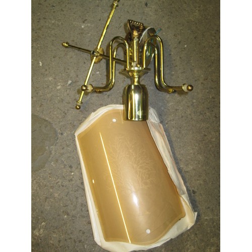 38 - 1970's hanging lamp with glass shade decorated with a tree pattern, unused.