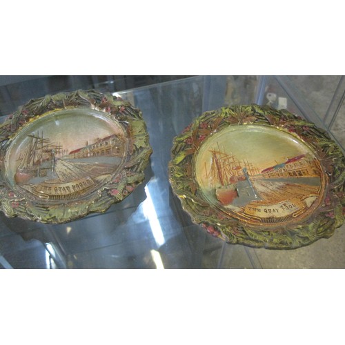 53 - A pair of antique 'Poole Quay' Chalkware plaques