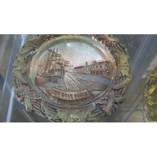 53 - A pair of antique 'Poole Quay' Chalkware plaques