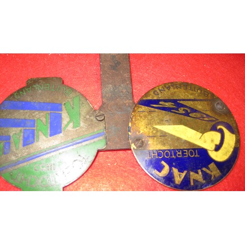 15 - Dutch vintage enamelled car badges dated 1953 and 1954, with mounting bracket