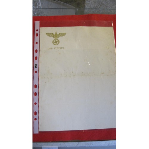 150 - A sheet of unused notepaper header 'Der Fuhrer' in Gold, some foxing, A WW2 Luftwaffe Belt in good o... 