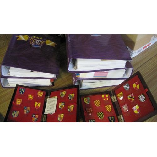 25 - A set of 'Kings & Queens' Magazines in binders plus 2 boxes of matching medals featuring coats of ar... 