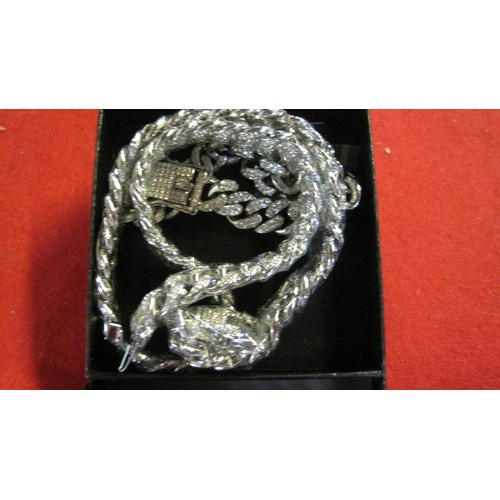 133 - 4 Heavy White Metal Chains, Boxed, Bling!!