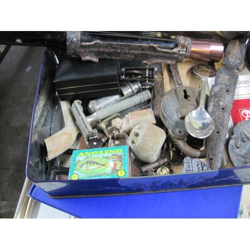 36 - Small tin box of collectibles