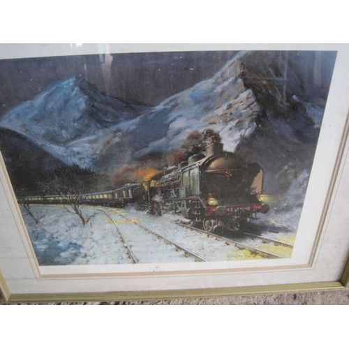 1 - A pair of framed and glazed prints of steam engines, large, one of engine 71355 by David Sheppard, t... 