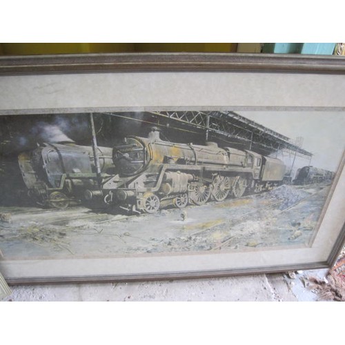 1 - A pair of framed and glazed prints of steam engines, large, one of engine 71355 by David Sheppard, t... 