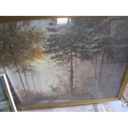 2 - A pair of original oils on board, framed, and a framed and glazed print, 'Quiet Forest' featuring a ... 