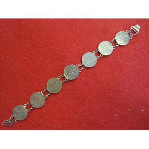 136 - A bracelet comprising Queen Victoria Hong Kong 5 cent pieces, the coins dating from 1889 to 1901