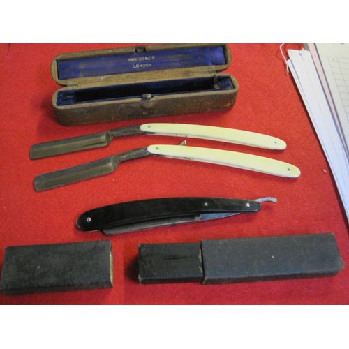 236 - A matching cased pair of gentlemen's cut-throat razors, the scales of ivory, the blades marked J C V... 