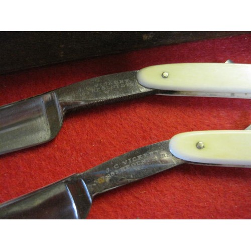 236 - A matching cased pair of gentlemen's cut-throat razors, the scales of ivory, the blades marked J C V... 