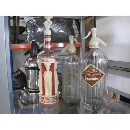 88 - Nelson brandy bottle and 3 soda syphons