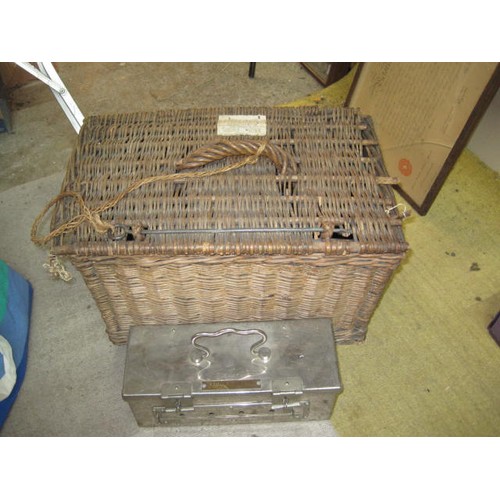 256 - Antique wicker veterinarian animal cage, plus metal carrier for small animals