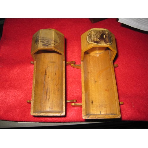 319 - A pair of Mauchlinware cotton reel holders in the form of cribs