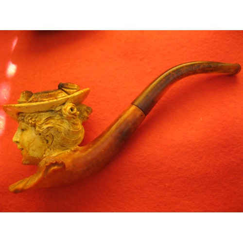 260 - A cased antique smoker's Meerschaum pipe, the bowl carved into the shape of a Victorian lady. Carvin... 