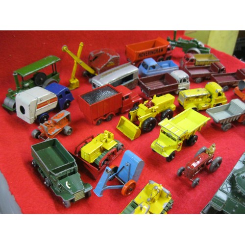 308 - An assortment (approx 40) of vintage Matchbox & Lesney toy cars and trucks comprising military and c... 