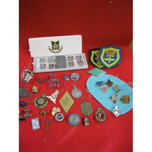 246 - A job lot of various badges including silver and enamel, various subjects: military, advertising, et... 