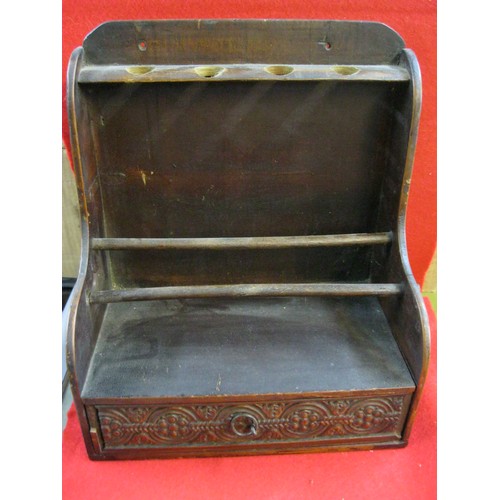 320A - An antique pipe-smoker's cabinet, wall mounting, rack for 4 pipes with drawer under