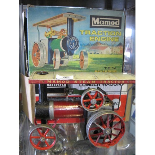 302 - A Boxed Mamod Steam Tractor and a boxed Mamod lumber wagon